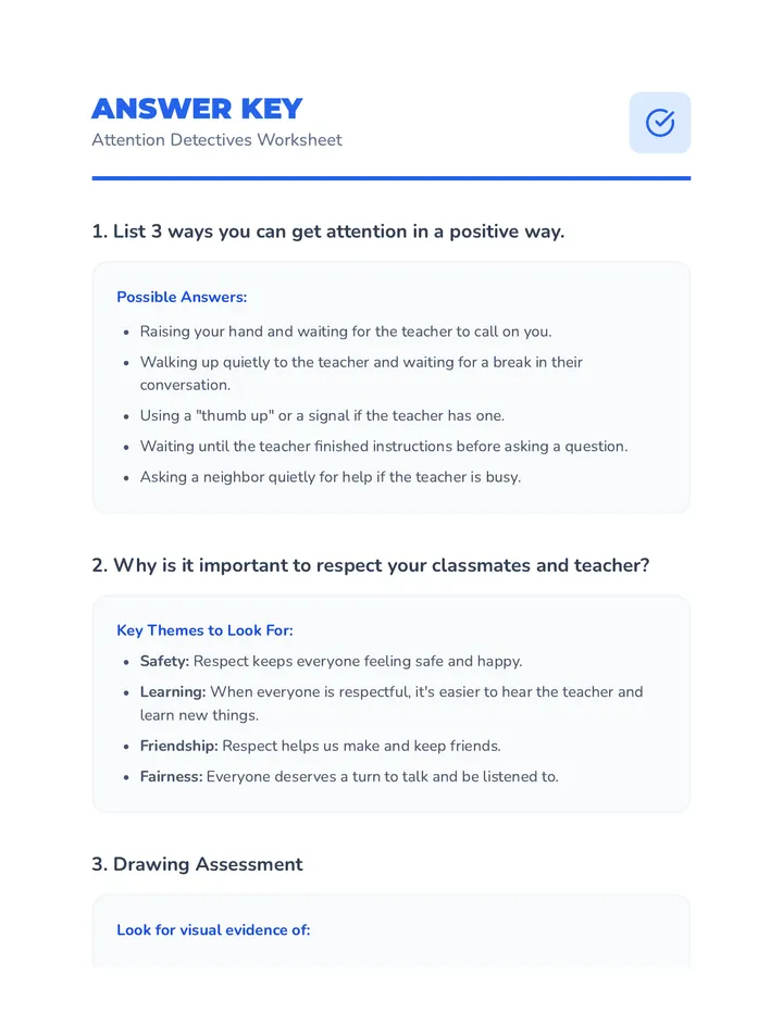 Attention Detectives Answer Key