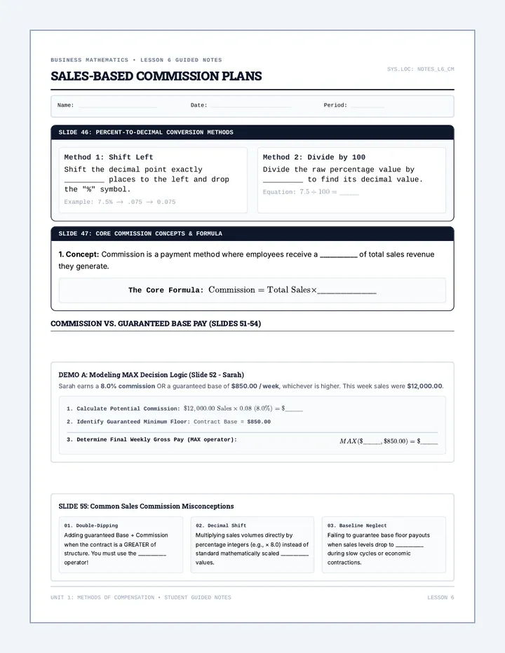 Commission Pay Guided Notes