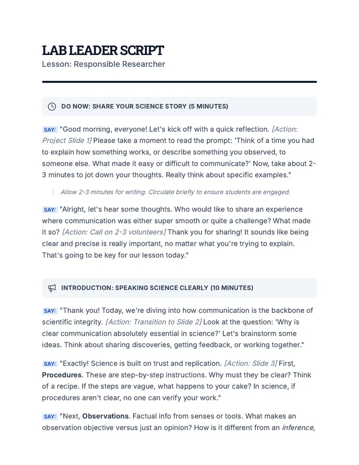 Lab Leader Script