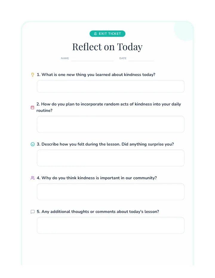 Exit Ticket Reflection Cool Down