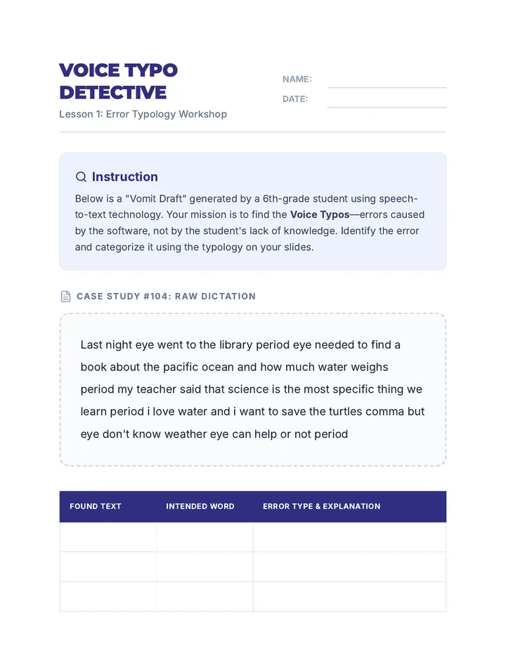 Voice Typo Worksheet