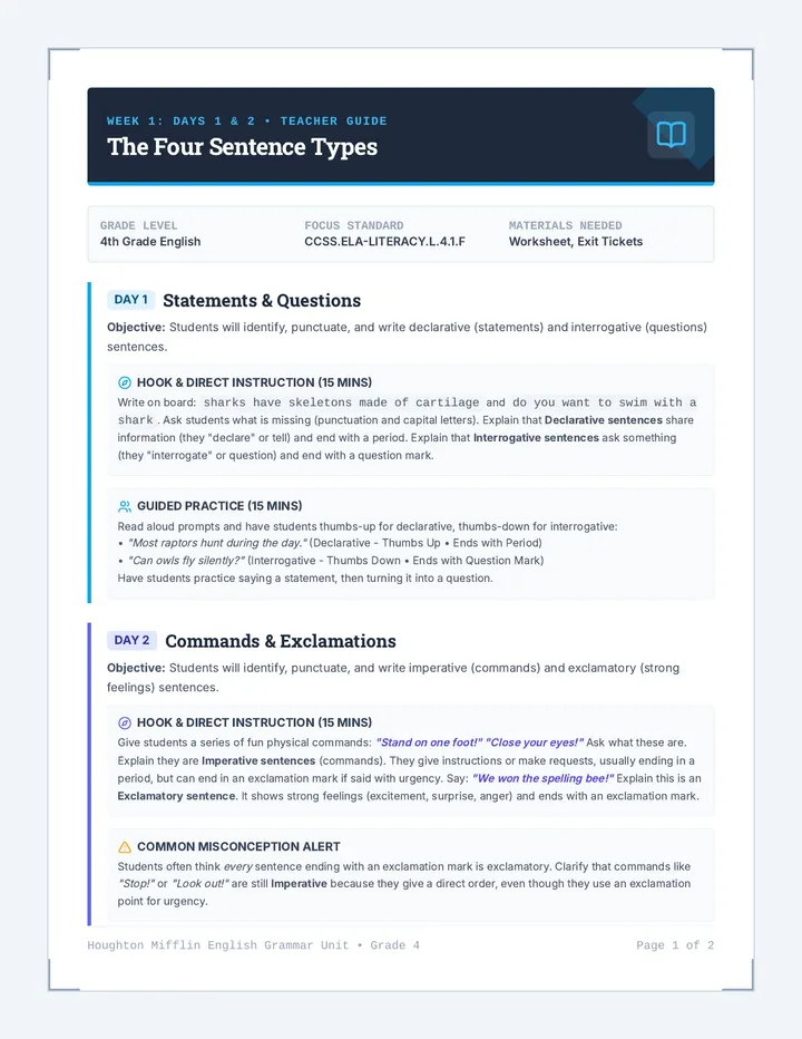 Sentence Types Teacher Guide