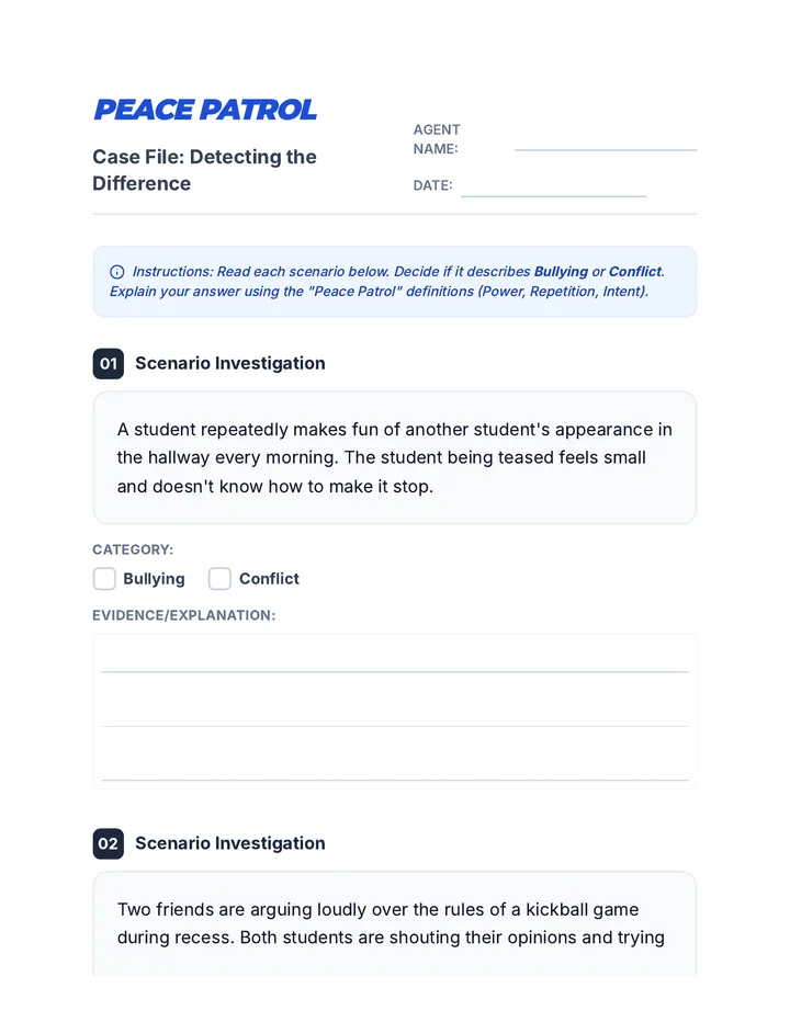 Detecting Difference Worksheet
