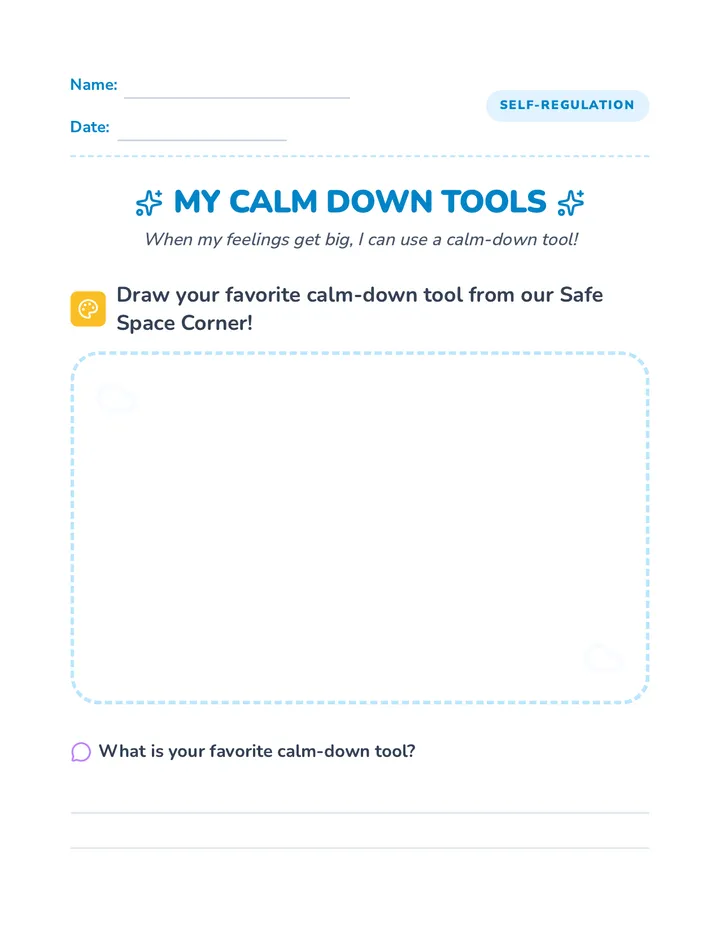 My Calm Down Tools Worksheet