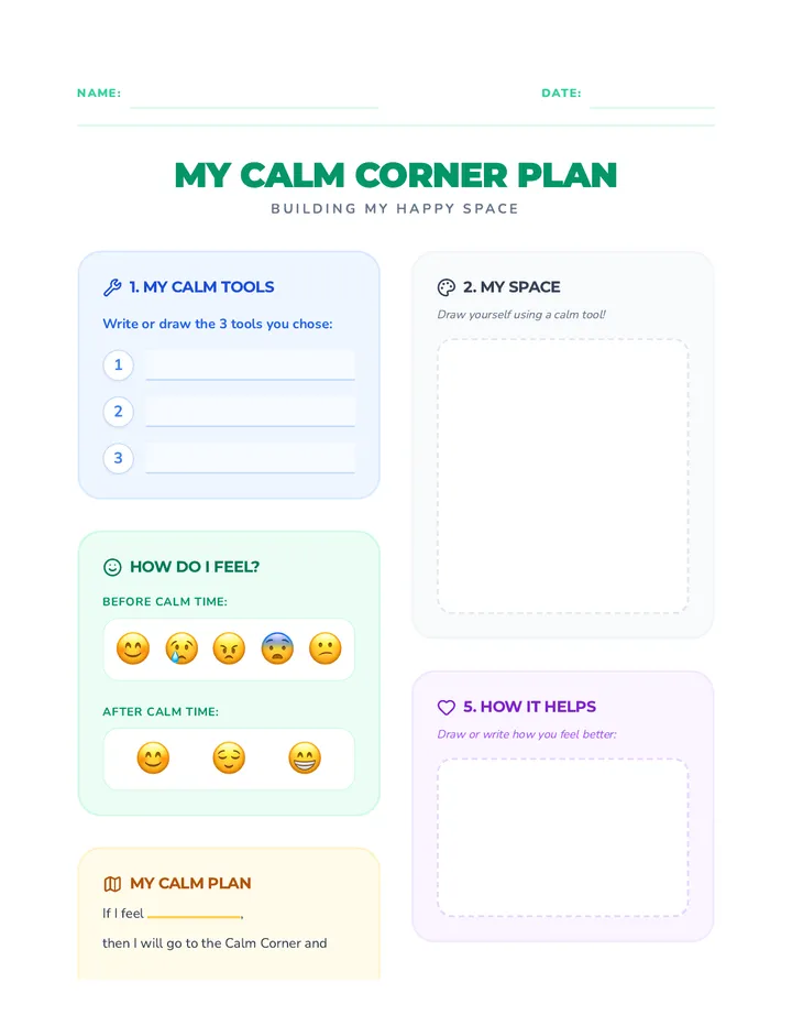 My Calm Corner Plan Worksheet
