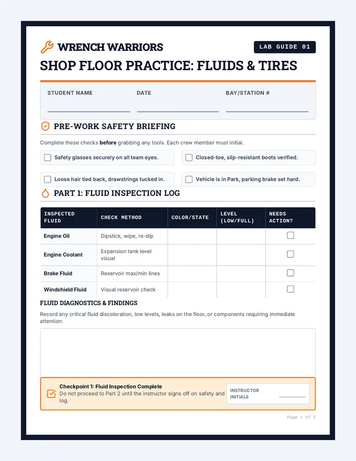 Shop Floor Lab Worksheets