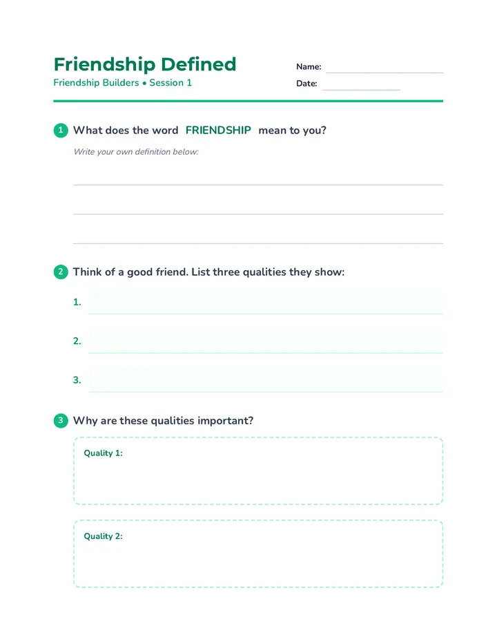 Friendship Defined Worksheet