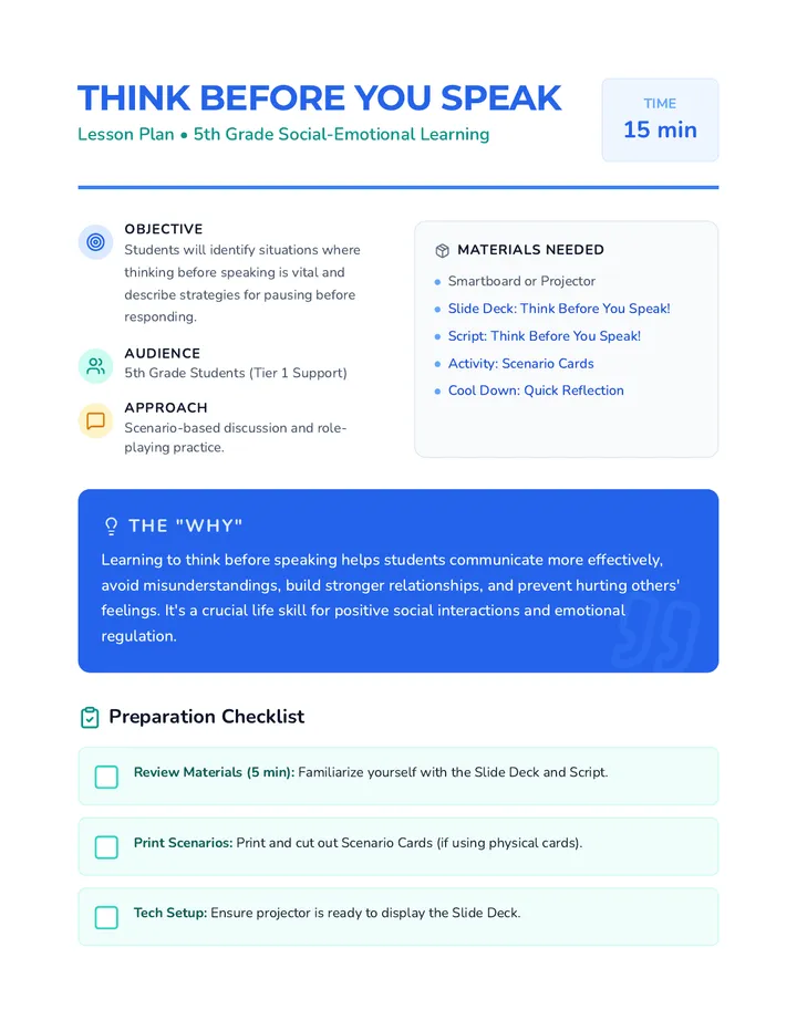 Think Before You Speak Lesson Plan Document