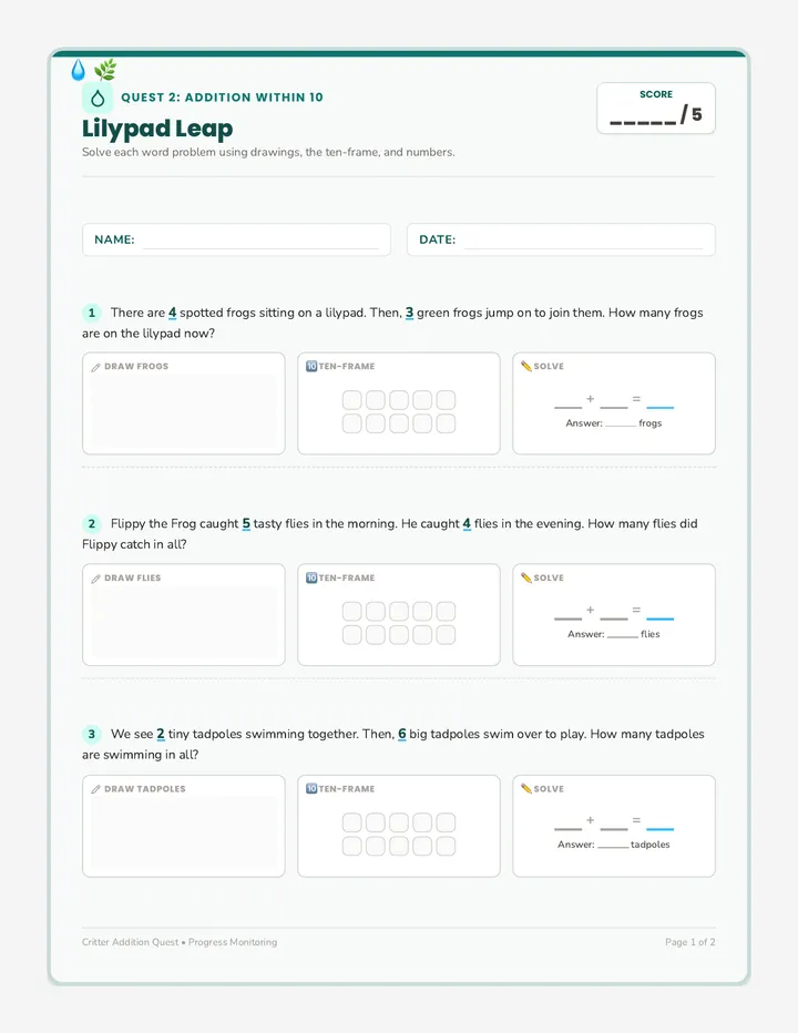 Lilypad Leap Worksheet