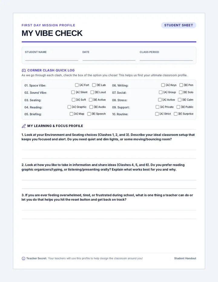 Corner Clash Student Worksheet