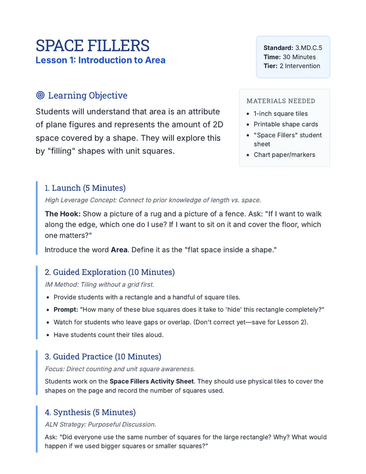 Space Fillers Teacher Guide