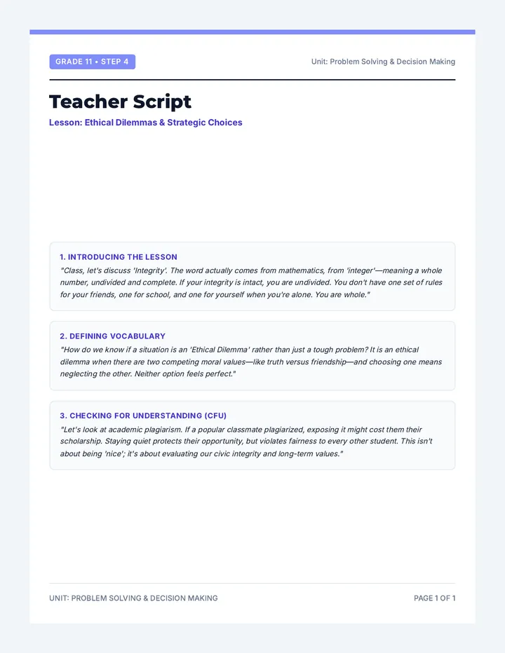 Grade 11 Teacher Script