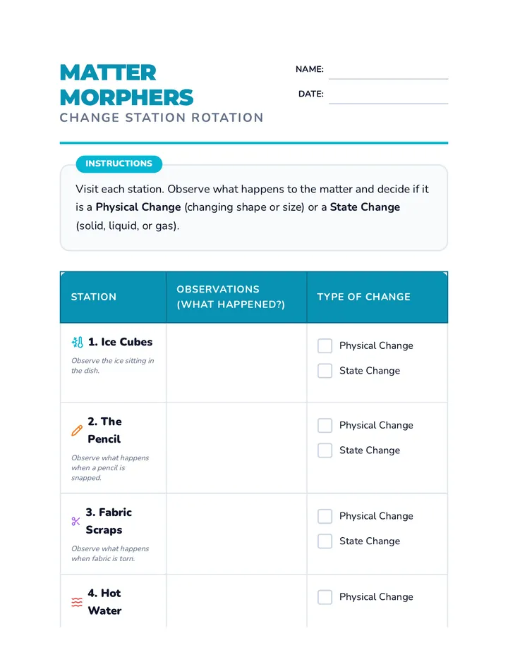 Matter Morphers Worksheet