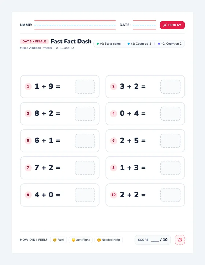 Friday Fact Dash Worksheet