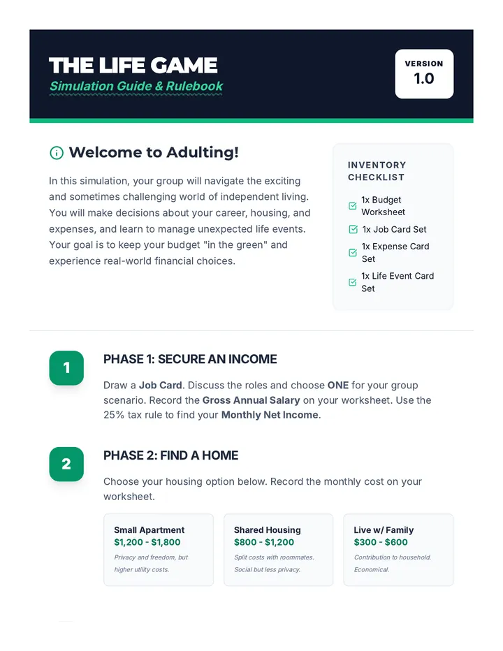 Adulting Life Game Simulation Guide