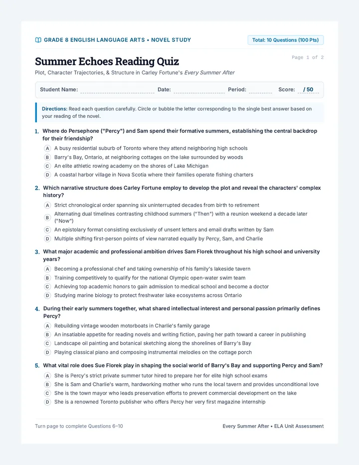 Summer Echoes Reading Quiz
