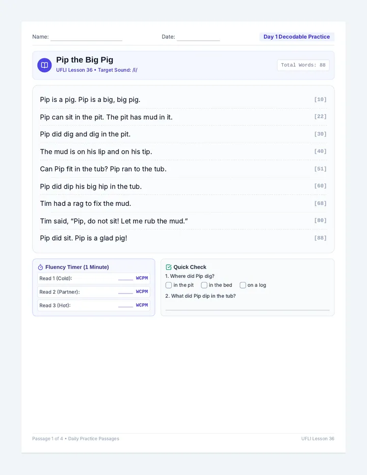 Short i Fluency Passages