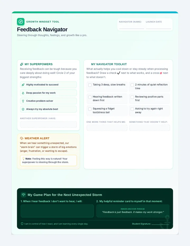 Feedback Navigator Reflection Sheet page 1