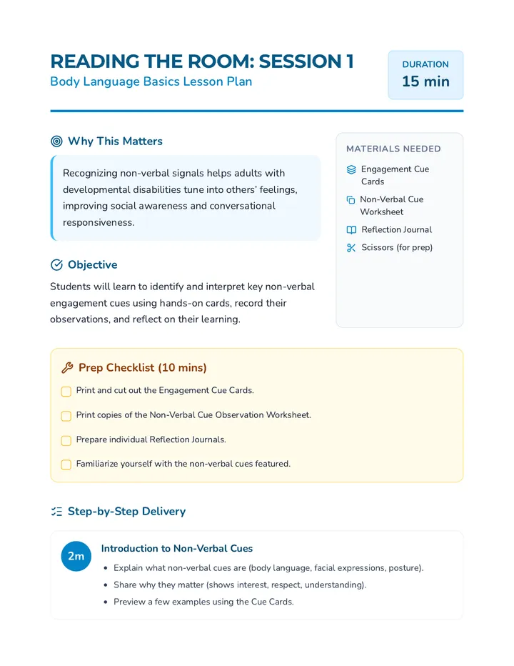 Body Signals Lesson Plan