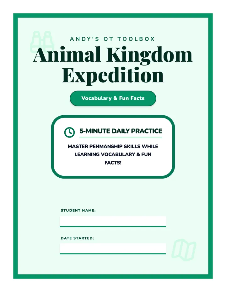 Animal Kingdom Expedition 30 Day Handwriting Worksheet