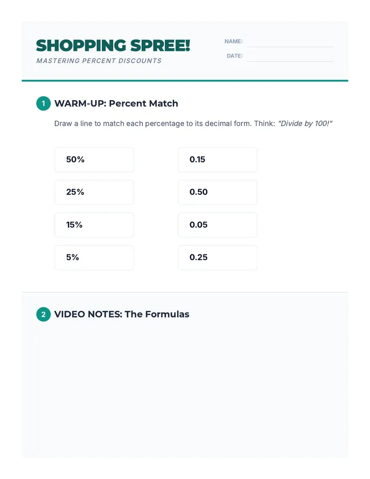 Shopping Spree Worksheet