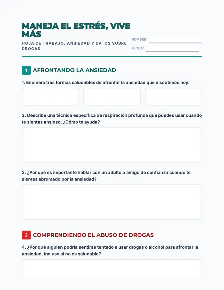 Hoja de Trabajo: Ansiedad y Datos sobre Drogas