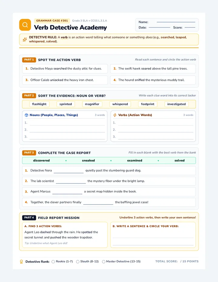 Verb Detective Worksheet