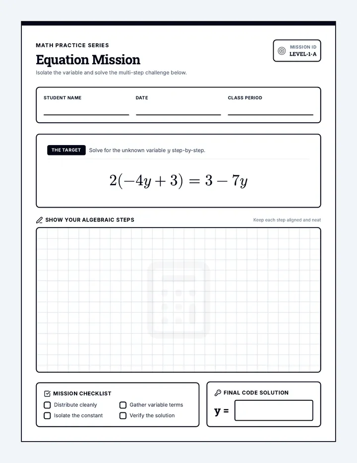 Equation Mission Worksheet