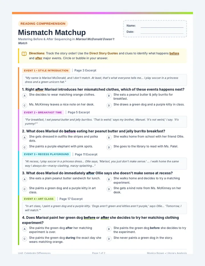 Mismatch Matchup Worksheet