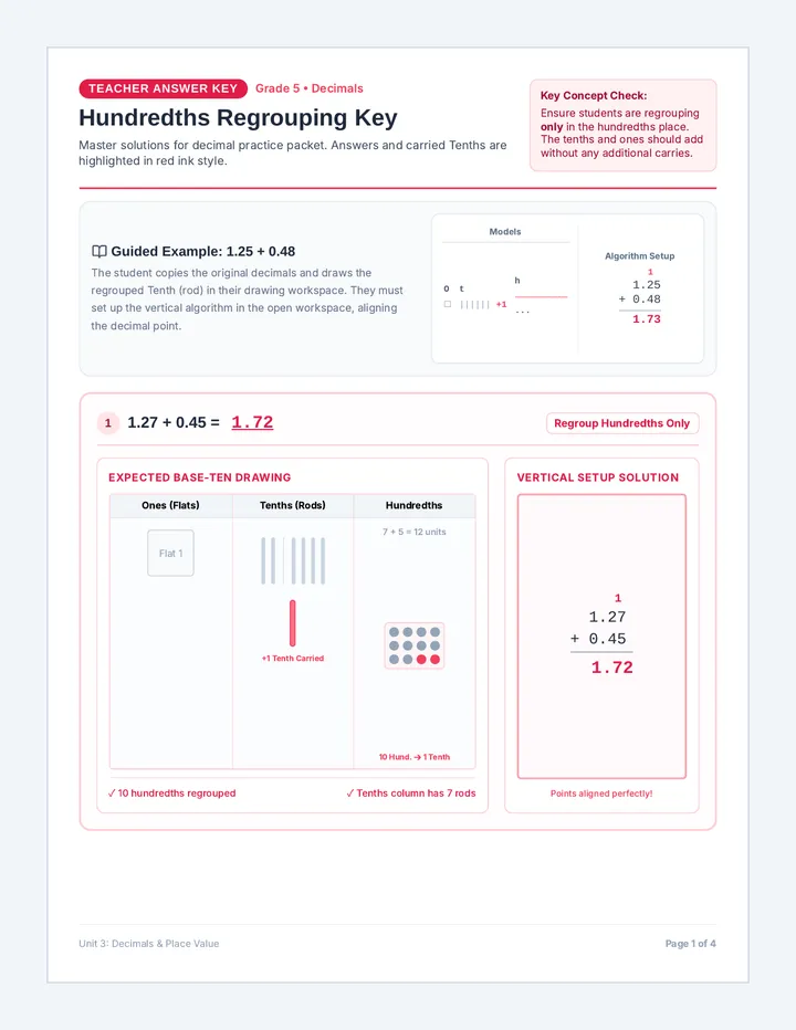 Hundredths Regrouping Answer Key