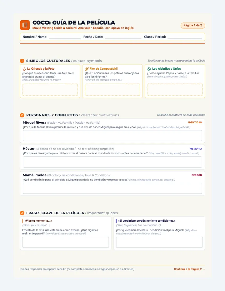 Coco Memoria Viva Worksheet