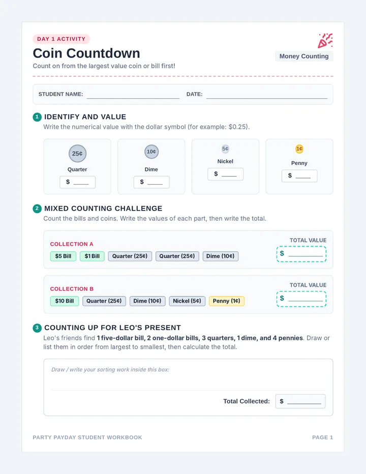 Party Payday Student Workbook