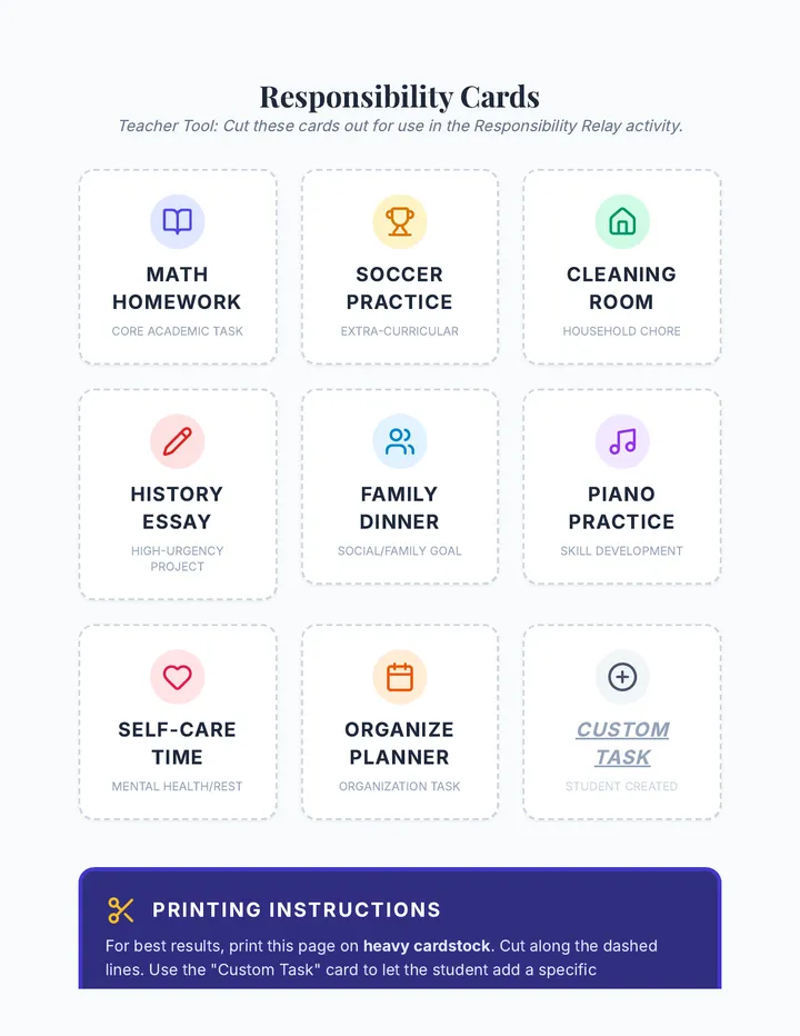 Responsibility Cards Sheet