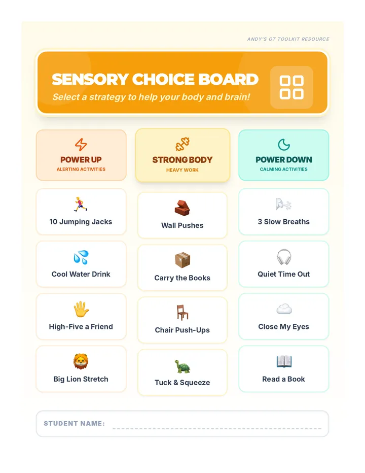 Sensory Activity Choice Board Activity