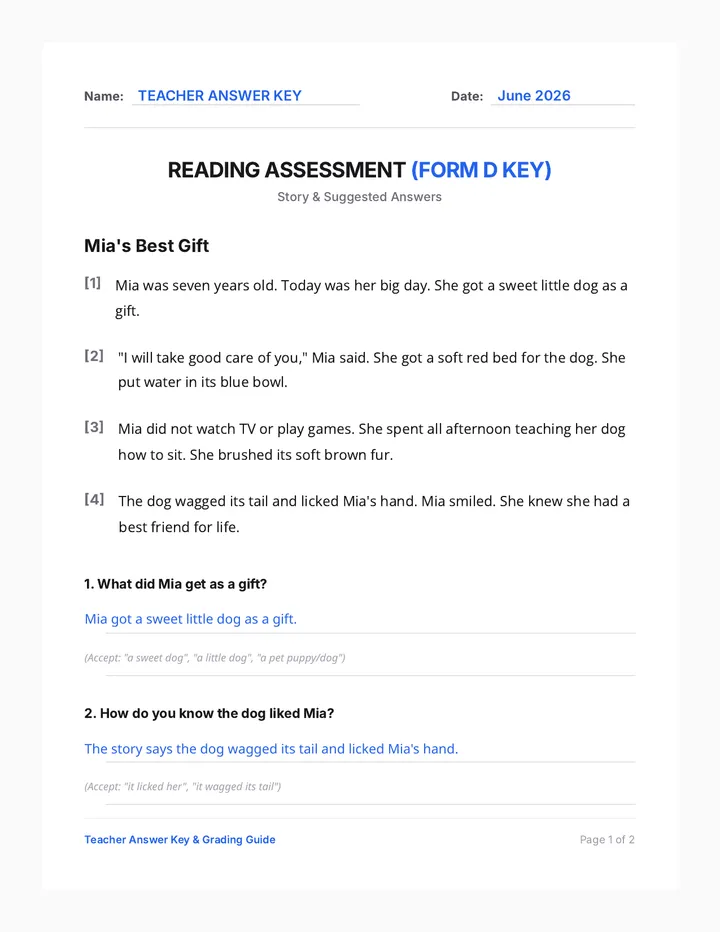 Mia Best Gift Answer Key