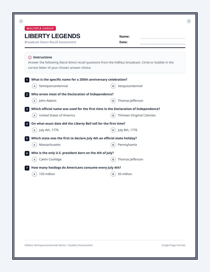 Liberty Legends Worksheet
