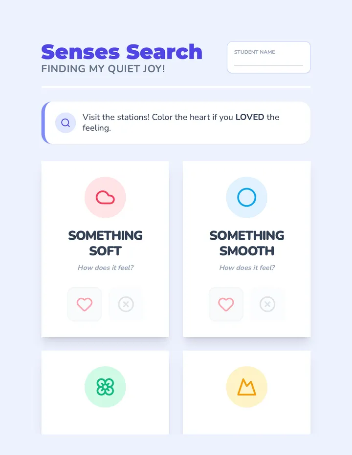 Senses Search Sheet page 1