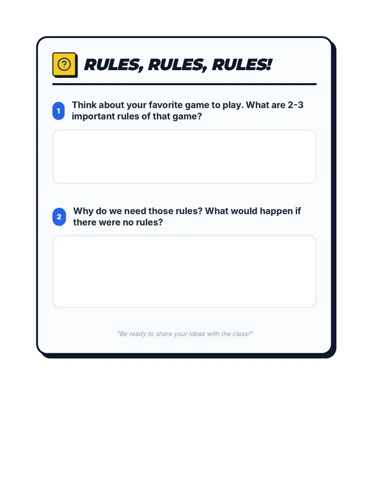 Rules Warm Up Activity