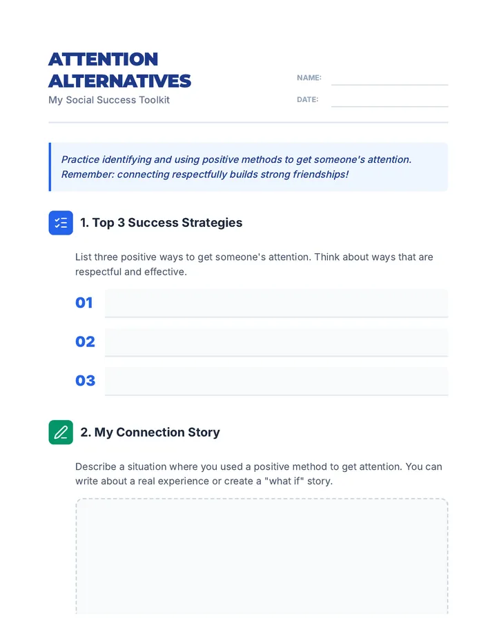 Attention Alternatives Worksheet