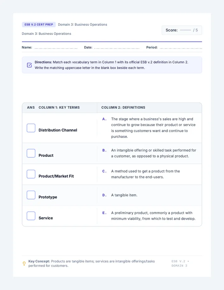 Domain Three Match Worksheet