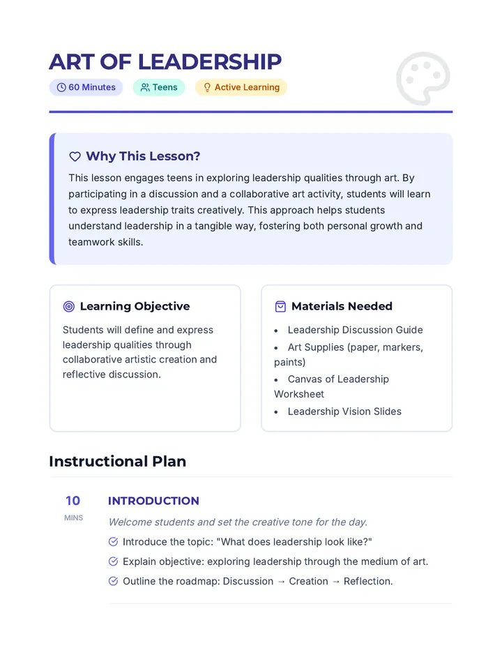 Art of Leadership Lesson Plan