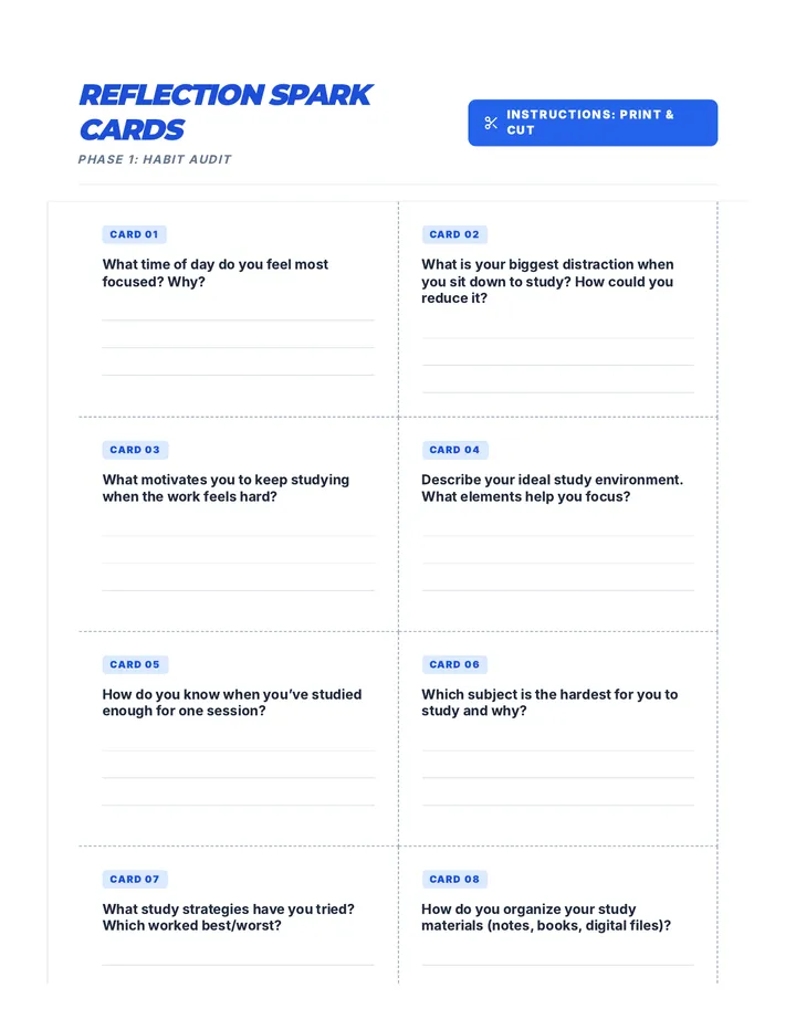 Reflection Spark Cards Activity