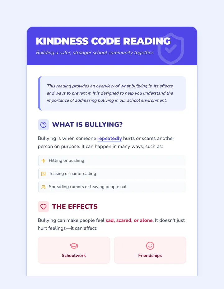 Kindness Code Reading