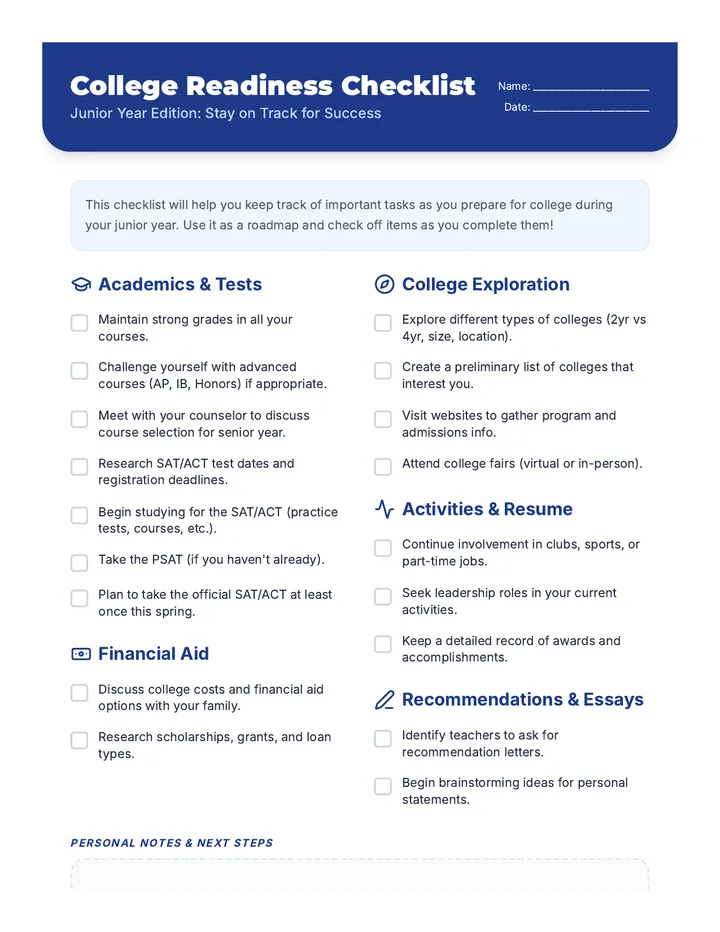 College Readiness Checklist