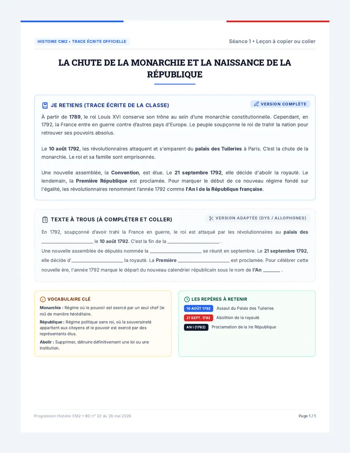 Chute du Roi Trace Écrite
