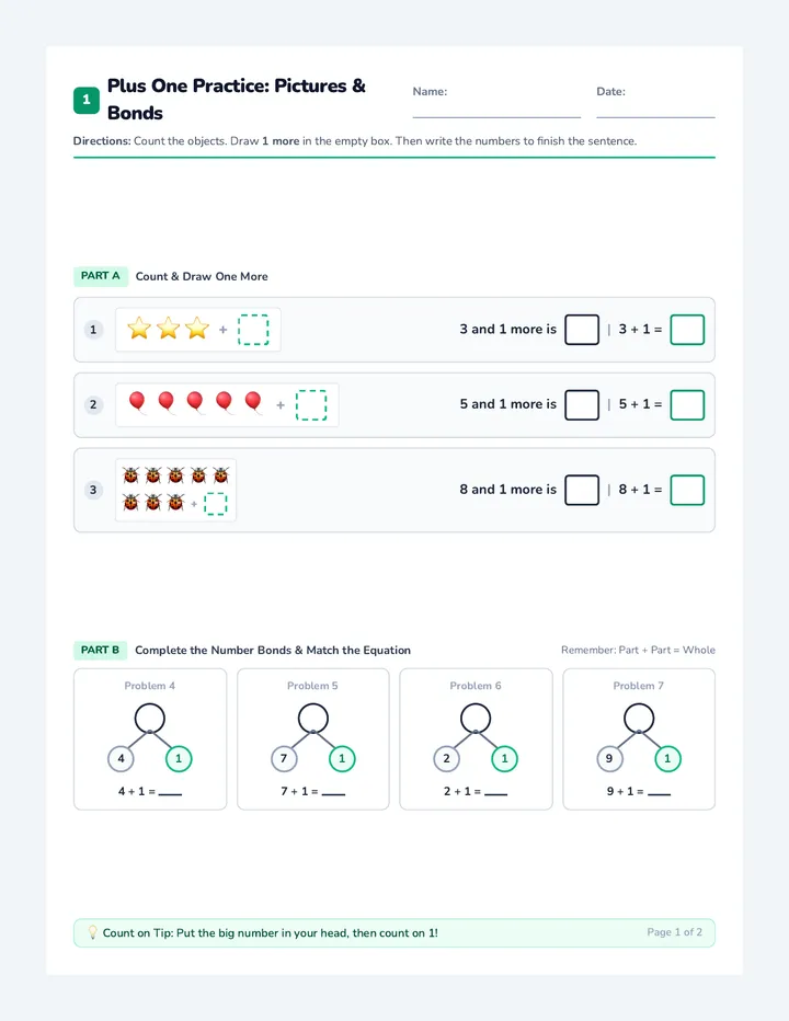 Plus One Practice Worksheet