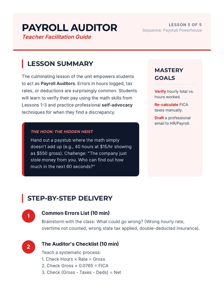 Payroll Auditor Teacher Guide