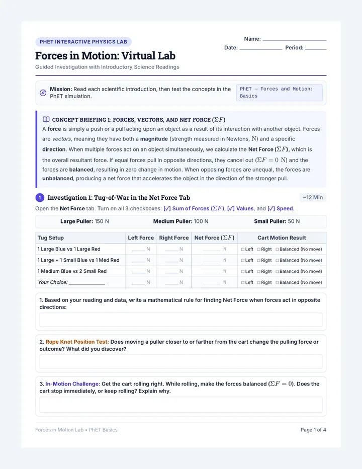 Forces in Motion Lab Packet