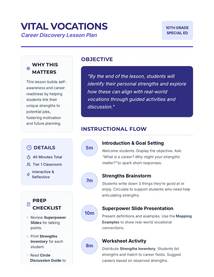 Career Discovery Lesson Plan
