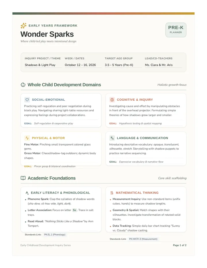 Wonder Sparks Planner Document